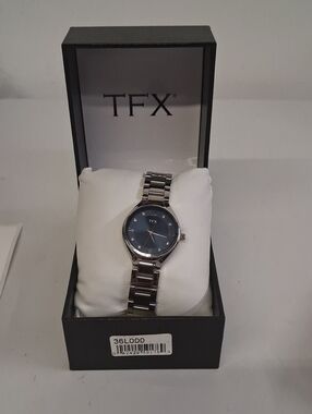 NWT Womens TFX Stainless Steel Silver Watch with Blue Dial